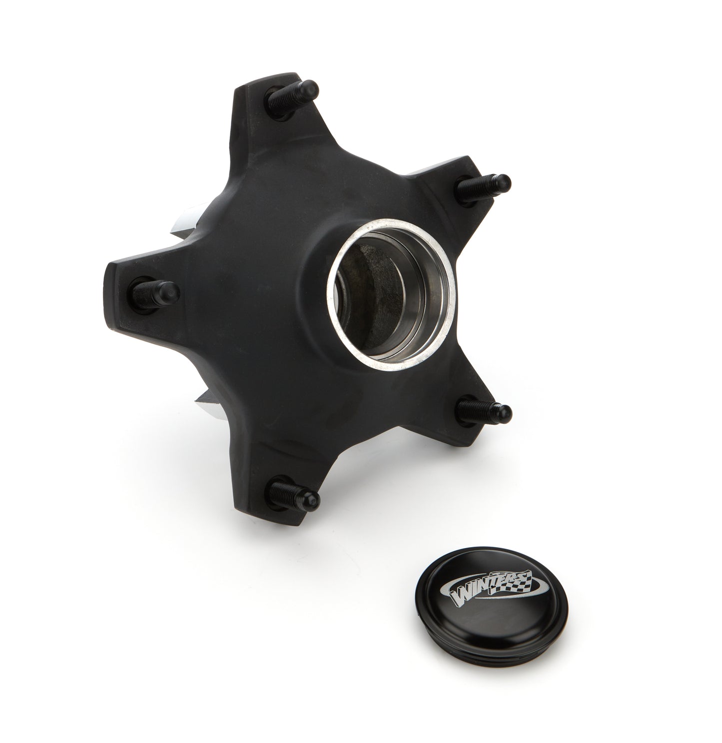 Wheel Hub - Front - Wide 5 - Races / Dust Dap / Studs Included - Aluminum - Black Thermal Coated - Each