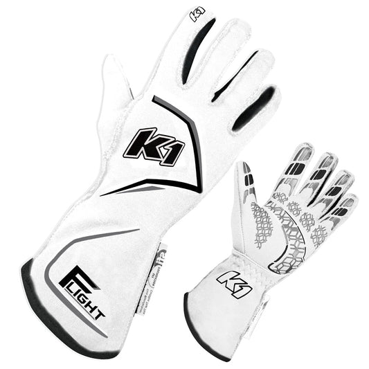 K1 Flight Adult Nomex® Auto Racing Gloves SFI 3.3/5 - White, Grey - Small