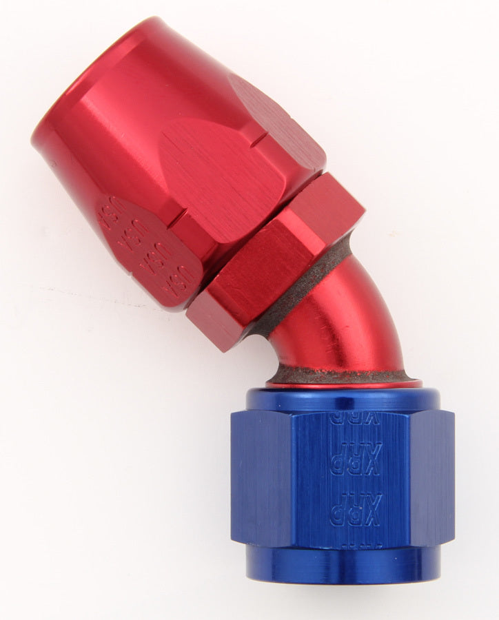 Fitting - Hose End - 45 Degree - 20 AN Hose to 20 AN Female - Aluminum - Blue / Red Anodized - Each
