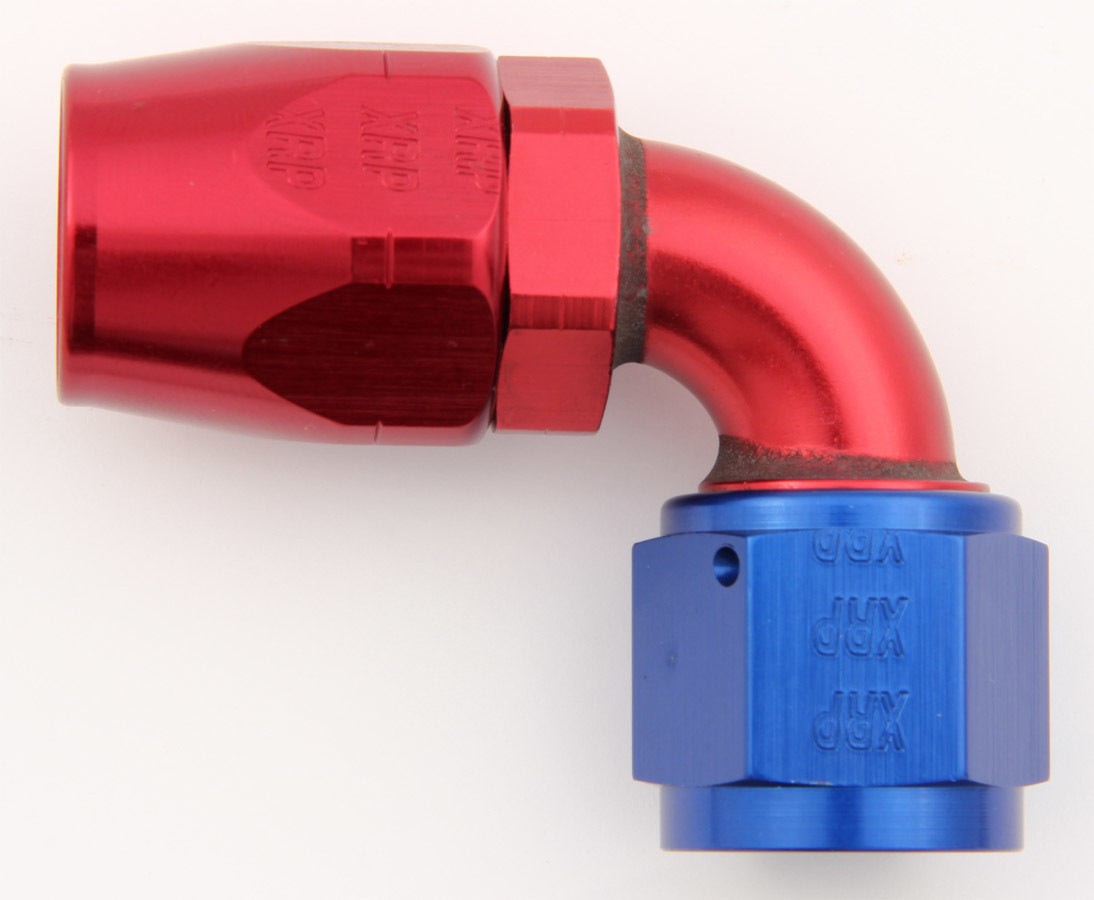 Fitting - Hose End - 90 Degree - 4 AN Hose to 4 AN Female - Aluminum - Blue / Red Anodized - Each