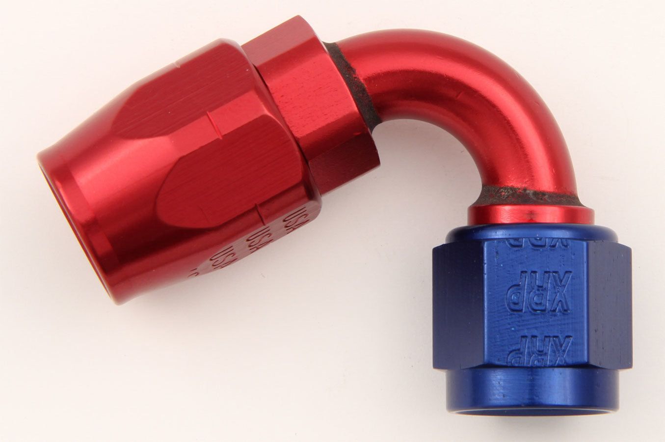 Fitting - Hose End - 120 Degree - 10 AN Hose to 10 AN Female - Aluminum - Blue / Red Anodized - Each