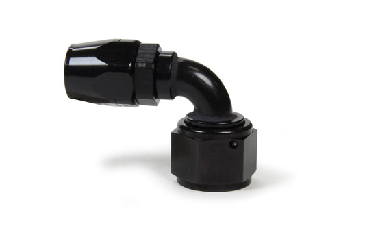 Fitting - Hose End - 90 Degree - 10 AN Hose to 12 AN Female - Double Swivel - Aluminum - Black Anodized - Each