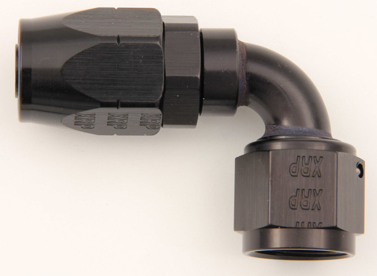Fitting - Hose End - 90 Degree - 10 AN Hose to 10 AN Female - Double Swivel - Aluminum - Black Anodized - Each