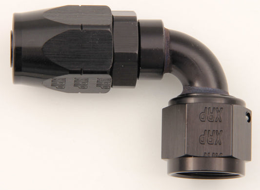 Fitting - Hose End - 90 Degree - 10 AN Hose to 10 AN Female - Double Swivel - Aluminum - Black Anodized - Each