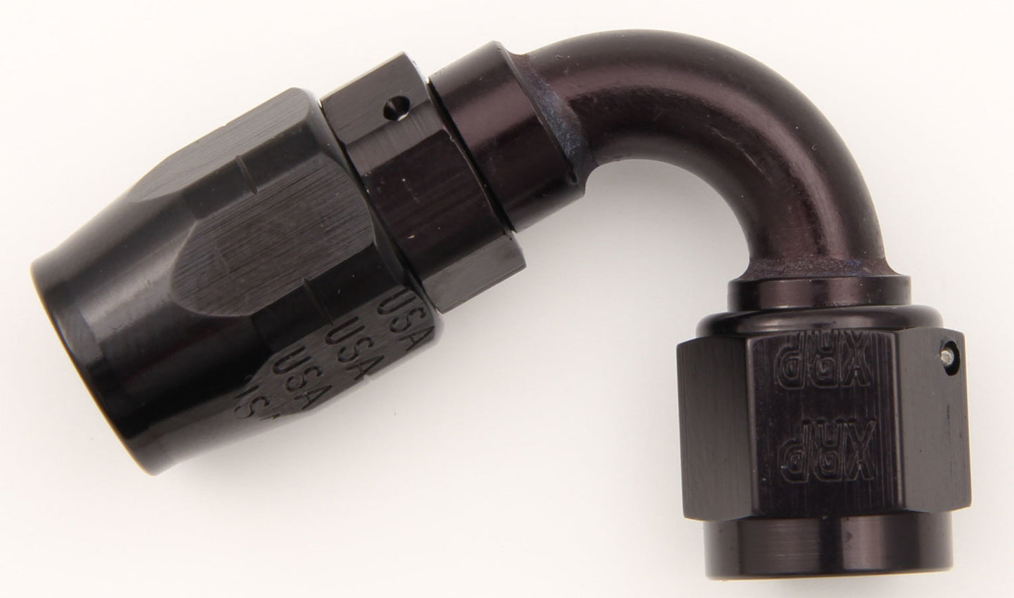Fitting - Hose End - 120 Degree - 6 AN Hose to 6 AN Female - Double Swivel - Aluminum - Black Anodized - Each