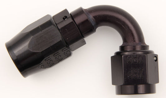 Fitting - Hose End - 120 Degree - 6 AN Hose to 6 AN Female - Double Swivel - Aluminum - Black Anodized - Each