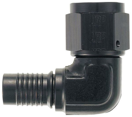 Fitting - Hose End - HS-79 - 90 Degree - 8 AN Hose Crimp to 8 AN Female - Aluminum - Black Anodized - Each