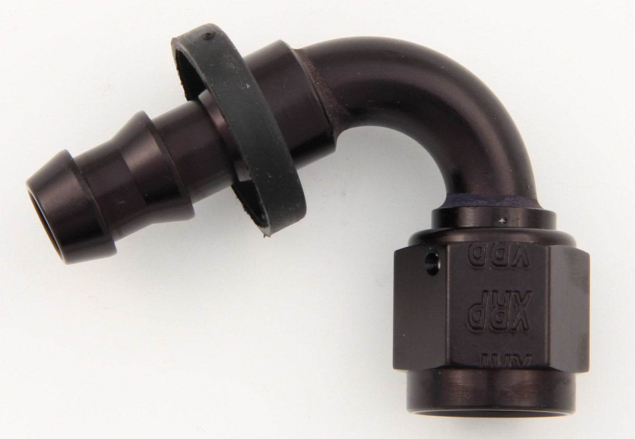 Fitting - Hose End - Push-On - 120 Degree - 6 AN Hose Barb to 6 AN Female - Aluminum - Black Anodized - Each