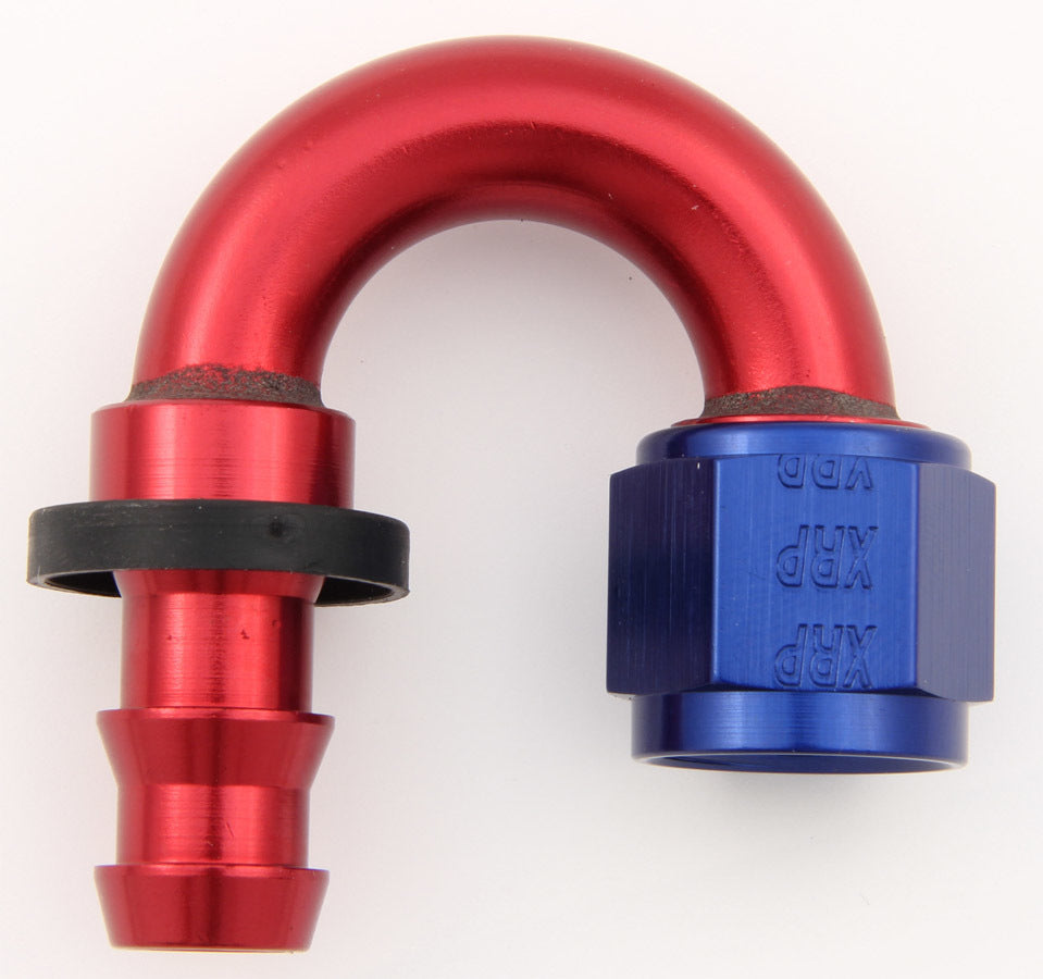 Fitting - Hose End - Push-On - 180 Degree - 8 AN Hose Barb to 8 AN Female - Aluminum - Blue / Red Anodized - Each