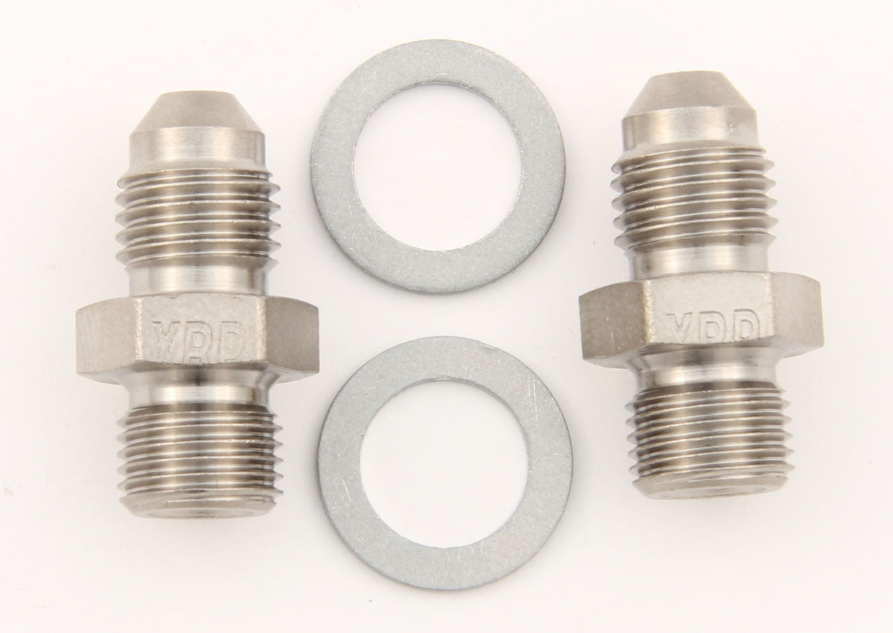 Fitting - Adapter - Straight - 4 AN Male to 7/16-24 in Male Crush Washer Seal - Steel - Natural - Pair