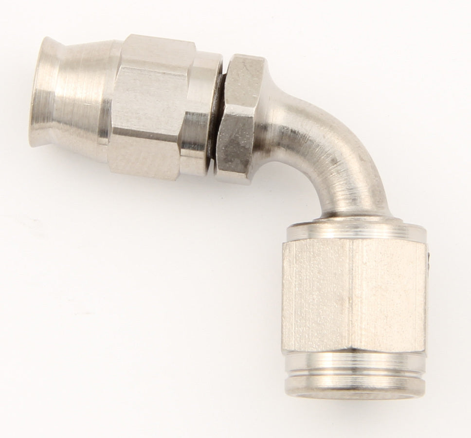 Fitting - Hose End - 90 Degree - 4 AN PTFE Hose to 4 AN Female - Steel - Natural - Each
