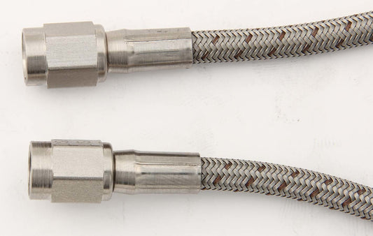 Brake Hose - 18 in Long - 3 AN Hose - 3 AN Straight Female to 3 AN Straight Female - Braided Stainless - PTFE Lined - Each