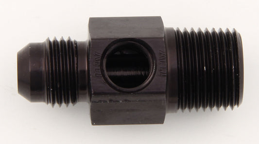 Fitting - Gauge Adapter - Straight - 6 AN Male to 3/8 in NPT Male - 1/8 in NPT Gauge Port - Aluminum - Black Anodized - Each