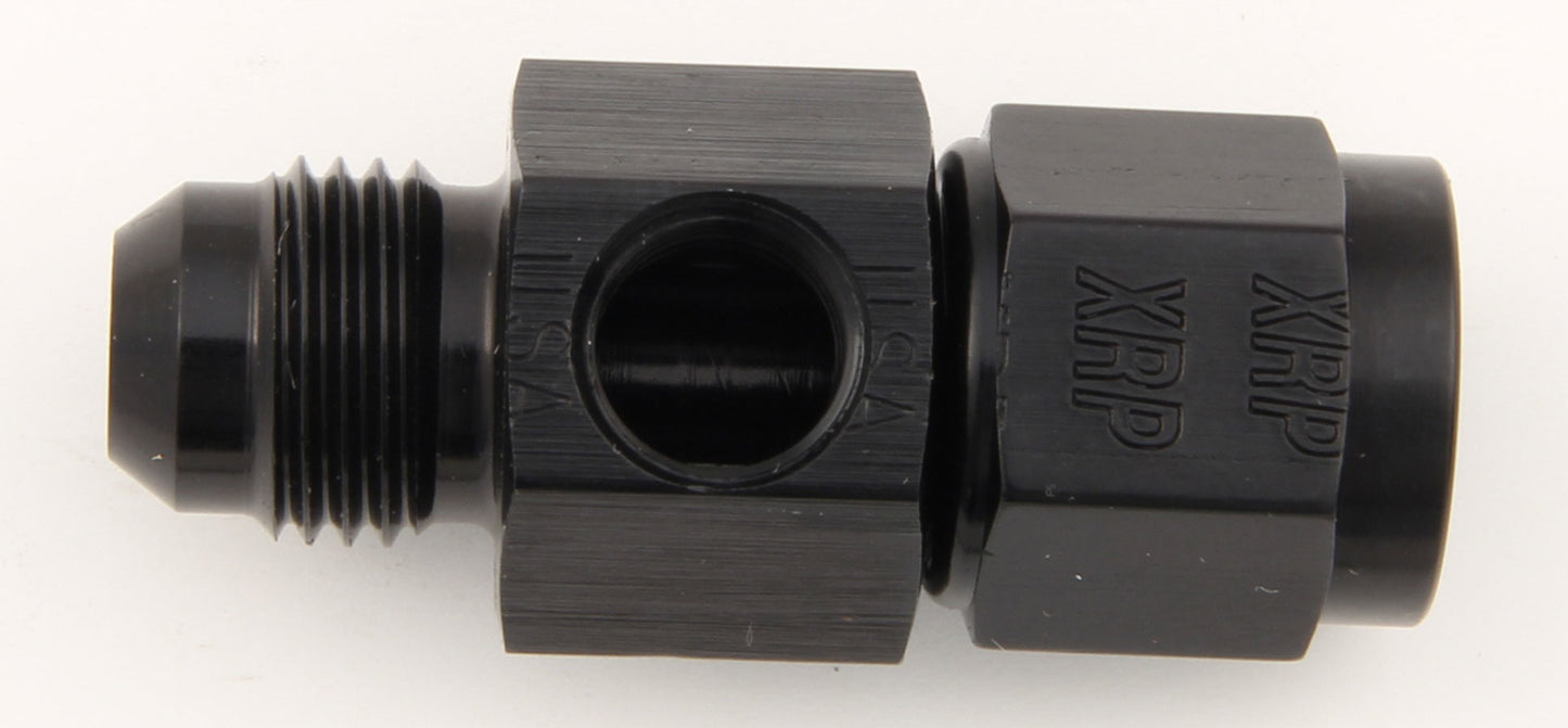 Fitting - Gauge Adapter - Straight - 6 AN Female to 6 AN Male - 1/8 in NPT Gauge Port - Aluminum - Black Anodized - Each