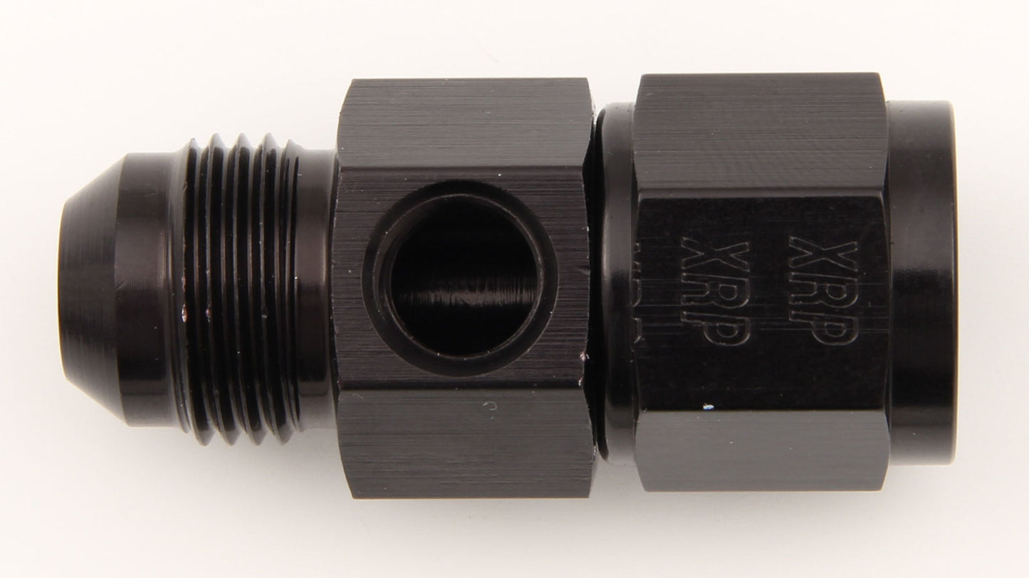Fitting - Gauge Adapter - Straight - 8 AN Female to 8 AN Male - 1/8 in NPT Gauge Port - Aluminum - Black Anodized - Each