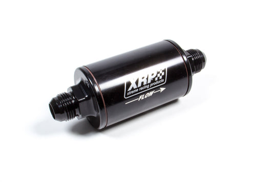 Oil Filter - In-Line - 12 AN Inlet - 12 AN Outlet - 6.600 in Length - Requires Filter - Aluminum - Black Anodized - Each