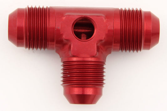 Fitting - Gauge Adapter - Tee - 8 AN Male x 8 AN Male x 8 AN Male - 1/8 in NPT Female Gauge Port - Aluminum - Red Anodized - Each