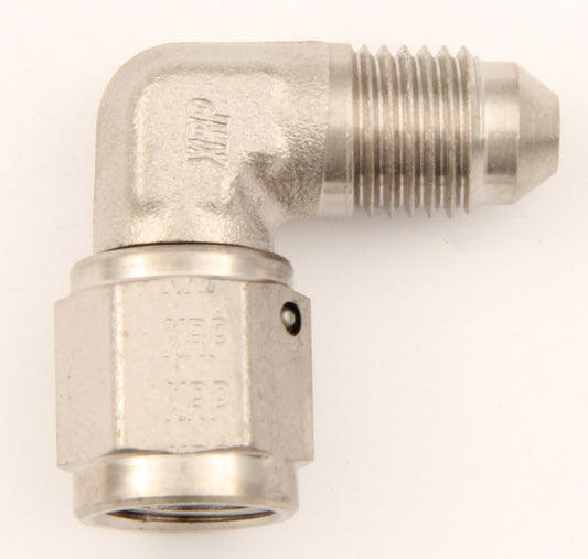 Fitting - Adapter - 90 Degree - 4 AN Female Swivel to 4 AN Male - Low Profile - Steel - Natural - Each