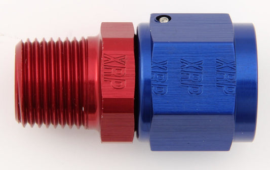 Fitting - Adapter - Straight - 10 AN Female Swivel to 3/8 in NPT Male - Aluminum - Blue / Red Anodized - Each