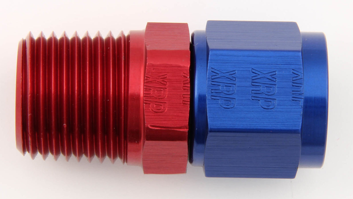 Fitting - Adapter - Straight - 8 AN Female Swivel to 1/2 in NPT Male - Aluminum - Blue / Red Anodized - Each