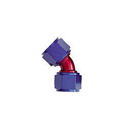 Fitting - Adapter - 45 Degree - 8 AN Female Swivel to 8 AN Female Swivel - Aluminum - Blue / Red Anodized - Each