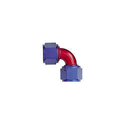 Fitting - Adapter - 90 Degree - 6 AN Female Swivel to 6 AN Female Swivel - Aluminum - Blue / Red Anodized - Each