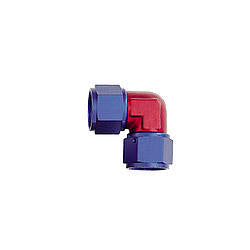 Fitting - Adapter - 90 Degree - 8 AN Female Swivel to 8 AN Female Swivel - Low Profile - Aluminum - Blue / Red Anodized - Each