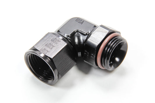 Fitting - Adapter - 90 Degree - 12 AN Female to 12 AN Male O-Ring - Aluminum - Black Anodized - Each