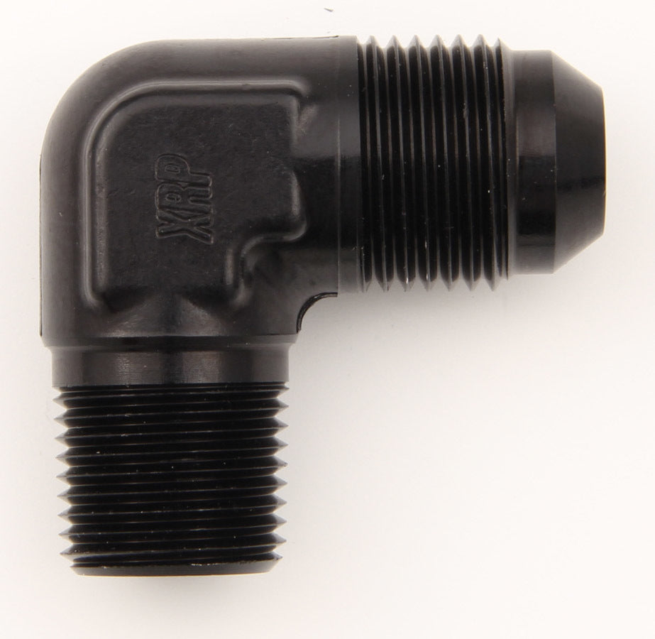 Fitting - Adapter - 90 Degree - 8 AN Male to 3/8 in NPT Male - Aluminum - Black Anodized - Each