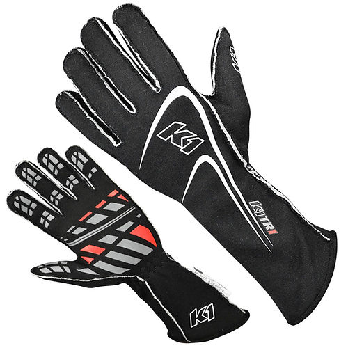 K1 Track 1 Auto Racing Nomex Gloves - SFI 3.3/5 - Black - Small